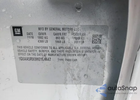 2017 Cadillac Ats Standard из США, поврежденный, VIN 1G6AA5RX8H0164447